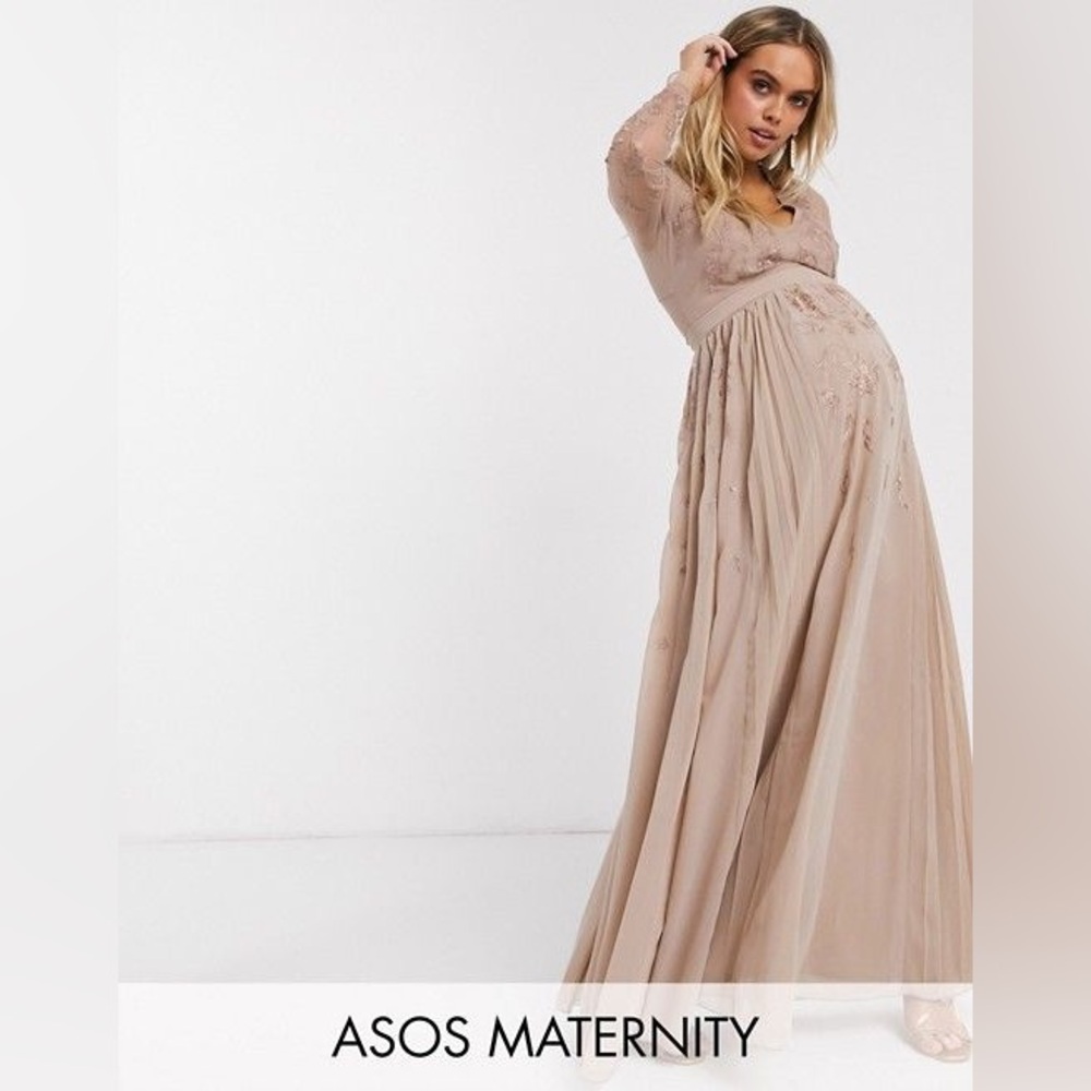ASOS Brown Smocked maternity Gown